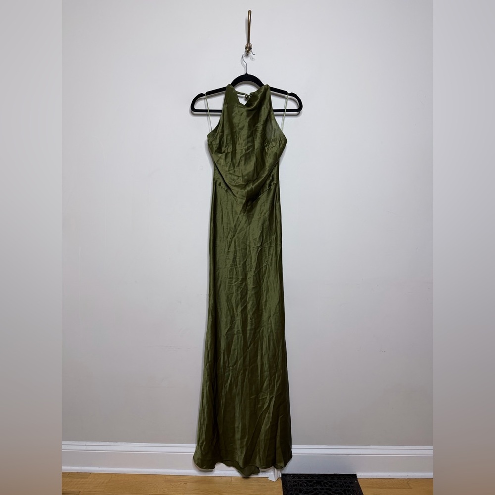 Reformation Bianca Silk Dress Moss Green Size 2 - Picture 3 of 11